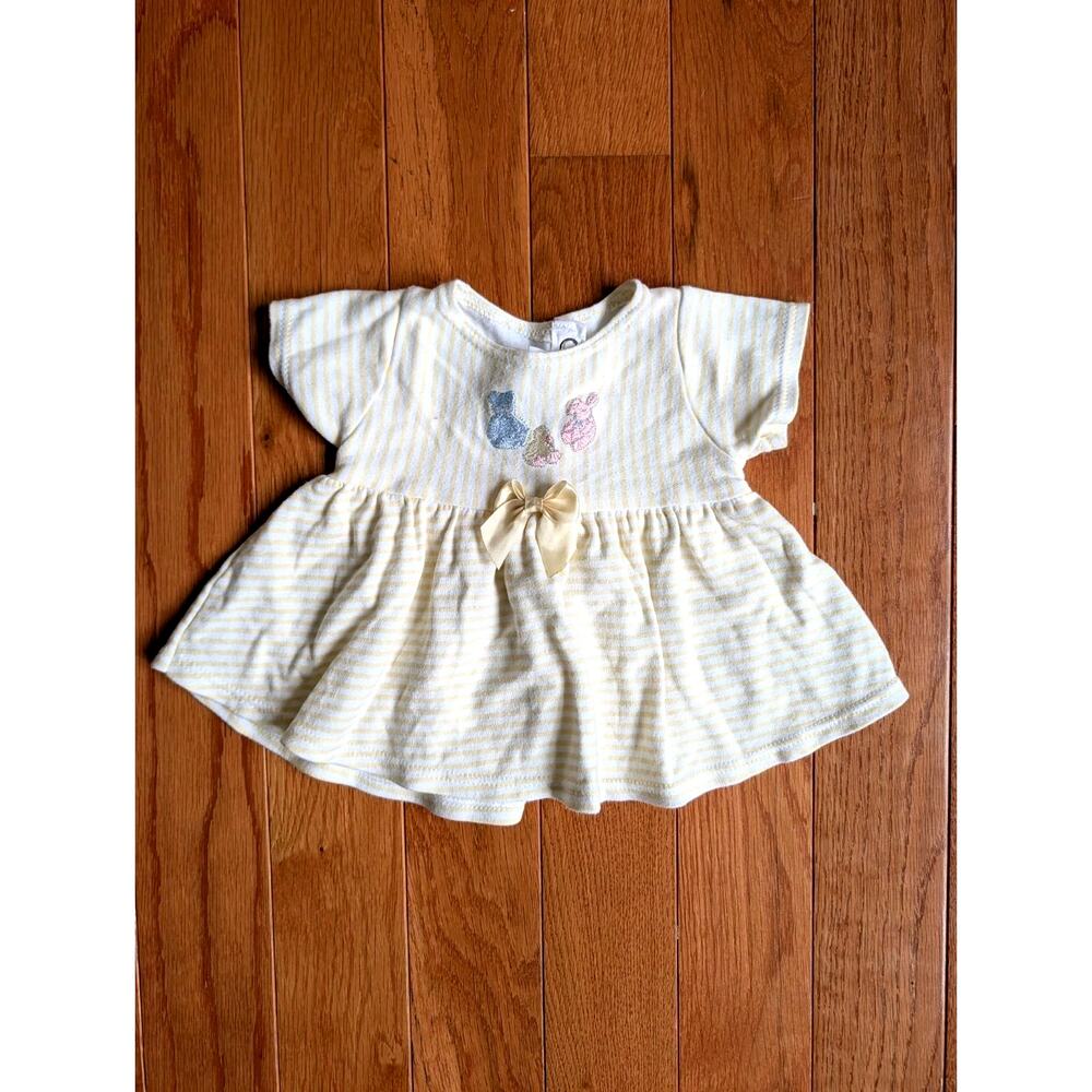 Vintage Carters Dress Duck Bear Bunny Yellow Stripe Size 0-3m Cotton